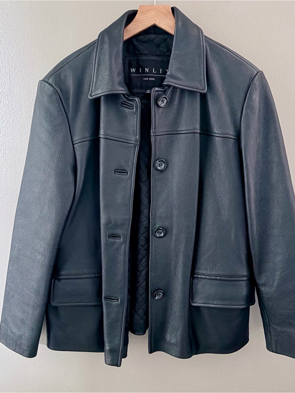 90s Vintage Women’s Black Leather Coat Medium Winlit New York